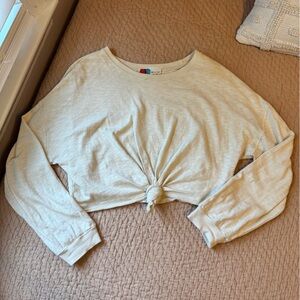 Free People FP Beach Women's Cream Cropped Long Sleeve Tie Front Top, S, EUC